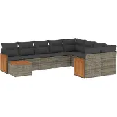 Syfax 10-tlg. Garten-Sofagarnitur mit Kissen Grau Poly Rattan