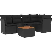 Syfax 6-tlg. Garten-Sofagarnitur mit Kissen Schwarz Poly Rattan