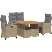 Syfax 4-tlg. Garten-Essgruppe mit Kissen Beige Poly Rattan