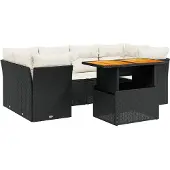 Syfax 7-tlg. Garten-Sofagarnitur mit Kissen Schwarz Poly Rattan