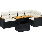 Syfax 6-tlg. Garten-Sofagarnitur mit Kissen Schwarz Poly Rattan