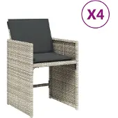 Syfax Gartenstühle mit Kissen 4 Stk. Hellgrau Poly Rattan