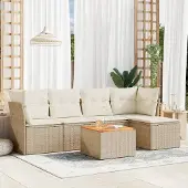 Syfax 6-tlg. Garten-Sofagarnitur mit Kissen Beige Poly Rattan