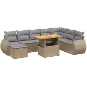 Syfax 9-tlg. Garten-Sofagarnitur mit Kissen Beige Poly Rattan