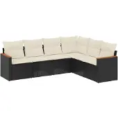 Syfax 6-tlg. Garten-Sofagarnitur mit Kissen Schwarz Poly Rattan