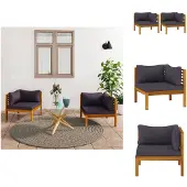 vidaXL Ecksofas 2 Stk. mit Dunkelgrauen Kissen Massivholz Teak - Gartensofaelemente