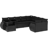 Syfax 10-tlg. Garten-Sofagarnitur mit Kissen Schwarz Poly Rattan