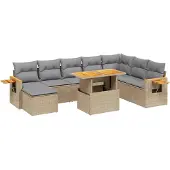 Syfax 9-tlg. Garten-Sofagarnitur mit Kissen Beige Poly Rattan