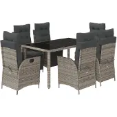 Syfax 7-tlg. Garten-Essgruppe mit Kissen Grau Poly Rattan
