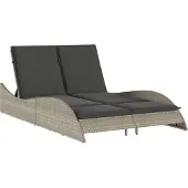 Syfax Sonnenliege mit Auflagen Hellgrau 114x205x73 cm Poly Rattan