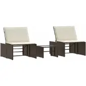 Syfax Sonnenliegen 2 Stk. mit Tisch Braun Poly Rattan