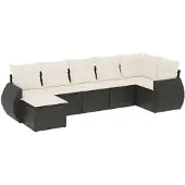 Syfax 7-tlg. Garten-Sofagarnitur mit Kissen Schwarz Poly Rattan