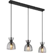Globo Lighting Hängeleuchte Metall schwarz matt, Glas rauchfarben, Kabel PVC schwarz, Höhe kürzbar, LxBxH: 650x130x1200mm, exkl. 3x E14 40W 230V
