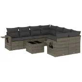 Syfax 9-tlg. Garten-Sofagarnitur mit Kissen Grau Poly Rattan