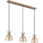 Globo Hängeleuchte Metall kaffeefarben matt, Glas amber, Kabel PVC schwarz, Höhe kürzbar, LxBxH: 650x130x1200mm, exkl. 3x E14 40W 230V