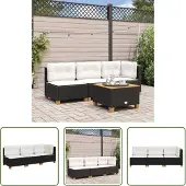 The Living Store Gartensofa mit Kissen 3-Sitzer Schwarz Poly Rattan