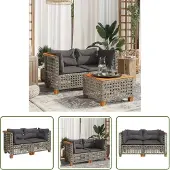 The Living Store Garten-Ecksofas mit Kissen 2 Stk. Grau Poly Rattan
