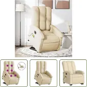 The Living Store Elektrischer Massagesessel mit Aufstehhilfe Creme Stoff