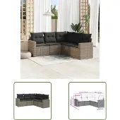 The Living Store 5-tlg. Garten-Sofagarnitur mit Kissen Grau Poly Rattan