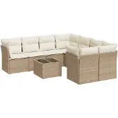 Syfax 9-tlg. Garten-Sofagarnitur mit Kissen Beige Poly Rattan