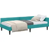 Syfax Eckbettgestell mit Kopfteil Türkis 90 cm x 200 cm Samt