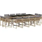 Syfax 13-tlg. Garten-Essgruppe mit Kissen Beigemischung Poly Rattan