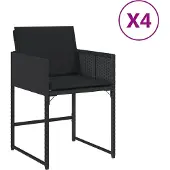 Syfax Gartenstühle mit Kissen 4 Stk. Schwarz Poly Rattan