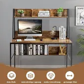 B2X Computertisch mit Ablage & Bücherregal & Verstellbaren Fußpads Schreibtisch Arbeitstisch Kaffee