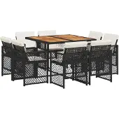 Syfax 9-tlg. Garten-Essgruppe mit Kissen Schwarz Poly Rattan