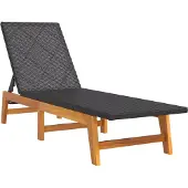 Syfax Sonnenliege Schwarz und Braun Poly Rattan & Massivholz Akazie