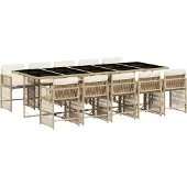 Syfax 11-tlg. Garten-Essgruppe mit Kissen Beige Poly Rattan