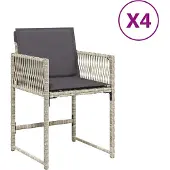 Syfax Gartenstühle mit Kissen 4 Stk. Hellgrau Poly Rattan