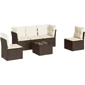 Syfax 6-tlg. Garten-Sofagarnitur mit Kissen Braun Poly Rattan