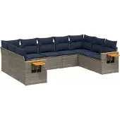 Syfax 9-tlg. Garten-Sofagarnitur mit Kissen Grau Poly Rattan