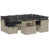 Syfax 8-tlg. Garten-Sofagarnitur mit Kissen Hellgrau Poly Rattan