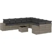 Syfax 11-tlg. Garten-Sofagarnitur mit Kissen Grau Poly Rattan