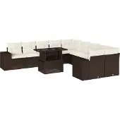 Syfax 11-tlg. Garten-Sofagarnitur mit Kissen Braun Poly Rattan