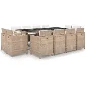 The Living Store 13-tlg. Garten-Essgruppe mit Auflagen Poly Rattan Beige