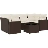 Syfax 7-tlg. Garten-Sofagarnitur mit Kissen Braun Poly Rattan