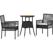 Syfax Garten Essgruppe 3 stk. Schwarz Poly-Rattan