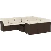 Syfax 11-tlg. Garten-Sofagarnitur mit Kissen Braun Poly Rattan
