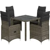 Syfax 5-tlg. Garten-Bistro-Set mit Kissen Grau Poly Rattan