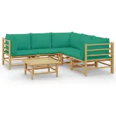 Syfax 6-tlg. Garten-Lounge-Set mit Grünen Kissen Bambus