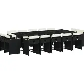 Syfax 15-tlg. Garten-Essgruppe mit Kissen Schwarz Poly Rattan