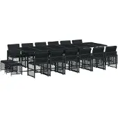 Syfax 17-tlg. Garten-Essgruppe mit Kissen Schwarz Poly Rattan