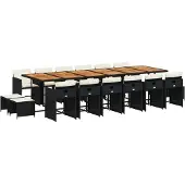 Syfax 17-tlg. Garten-Essgruppe mit Kissen Schwarz Poly Rattan