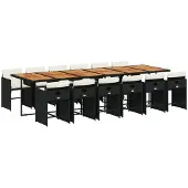 Syfax 13-tlg. Garten-Essgruppe mit Kissen Schwarz Poly Rattan