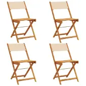 Syfax Klappstühle, 4 Stück, beigefarbener Stoff und Massivholz