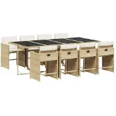Syfax 9-tlg. Garten-Essgruppe mit Kissen Beige Poly Rattan