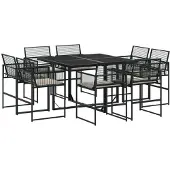 Syfax 9-tlg. Garten-Essgruppe mit Kissen Schwarz Poly Rattan